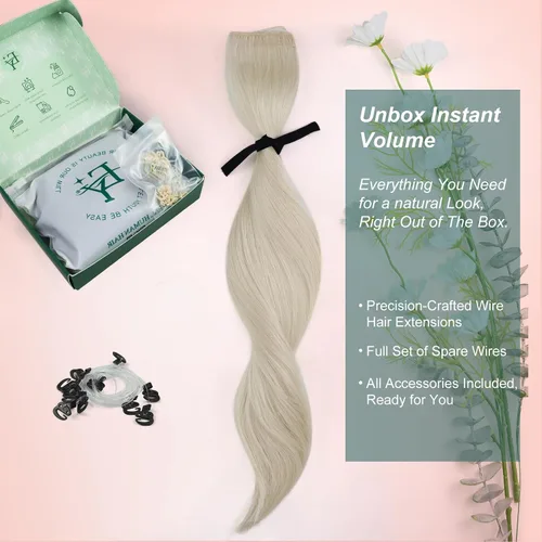 Miniatura 33 de Easyouth Extensión de cabello humano rubio con cola de caballo, extensiones de cabello humano rubio dorado con reflejos rubios, extensiones