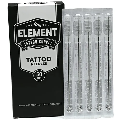 Miniatura 4 de Element Tattoo Supply Agujas de tatuaje de barra larga, sombreado redondo, caja suelta 3RS de 50 agujas desechables estériles profesionales