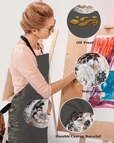 Miniatura 4 de Delantal con peto de otoño de Acción de Gracias con bolsillos, impermeable, delantal ajustable para hombres y mujeres, cosecha de calabaza, floral