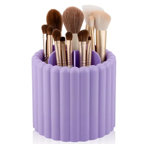 Miniatura 12 de Anyoifax Organizador de brochas de maquillaje giratorio 360 grados con 7 ranuras, organizador de brochas de maquillaje extraíble, soporte giratorio