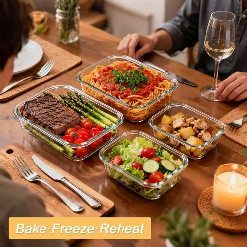 Miniatura 6 de KOMUEE Juego de recipientes grandes de vidrio para almacenamiento de alimentos (63 oz y 27 oz) con tapas herméticas, sin BPA, paquete de 4