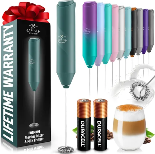 Miniatura 148 de Zulay Kitchen Espumador de leche de mano a pilas - Mezclador eléctrico de bebidas para café, lattes, capuchinos, matcha y chocolate caliente