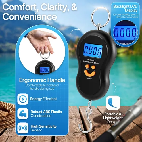 Miniatura 4 de Flexzion Báscula digital para colgar – Báscula portátil de equipaje de 110 lb/50 kg y báscula de pescado con retroiluminación electrónica LCD