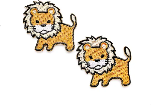 Miniatura 2 de PL - Juego de 2 minúsculos, diseño de león de animal, lindo logotipo de dibujos animados, para coser, planchar, bordado, insignia, parche, ropa