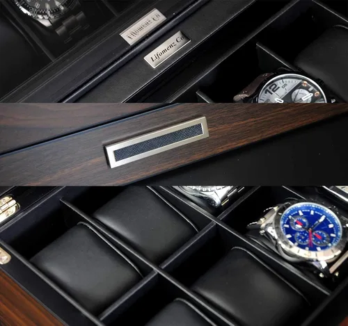 Miniatura 6 de Lifomenz Co Caja de reloj de madera para hombre organizador de joyas con cajón de valet 12 ranuras para reloj organizador de accesorios para hombre