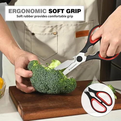 Miniatura 6 de Tijeras de cocina de alta resistencia con tijeras desmontables, multiusos, tijeras aptas para lavavajillas, cuchillas dentadas, cascanueces