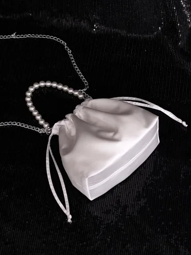 Miniatura 3 de Verdusa Bolso de noche de satén para mujer, bolso de mano con cordón de perlas