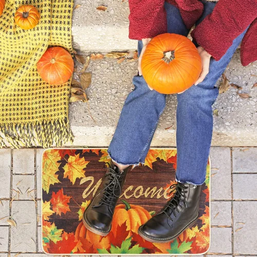 Miniatura 5 de Quera Tapete de bienvenida de calabaza para interiores y exteriores, dormitorio, cocina, hojas de arce otoñales, tapete de bienvenida para entrada