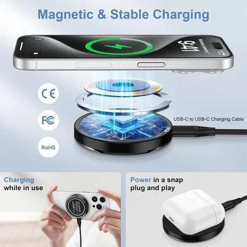 Miniatura 3 de Samsung S25 Ultra Cargador inalámbrico de carga rápida cargador magnético para Samsung Galaxy S26 S25 Plus/S24 Ultra/S23/S22/S21/S20/S10, paquete