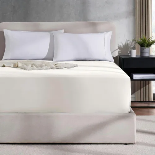 Miniatura 9 de Nestl Sábana bajera ajustable de bolsillo extra profundo color blanco hueso Queen, Sábana bajera Queen de lujo hotelero solamente, se ajusta 02