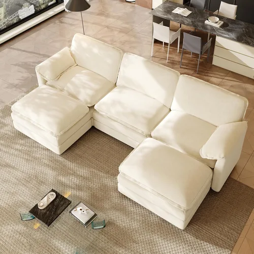 Miniatura 19 de Sofá modular de gran tamaño de 145 pulgadas, sofá de nube en forma de U, moderno juego de sofá de 6 asientos para sala de estar, cómodo asiento Gris