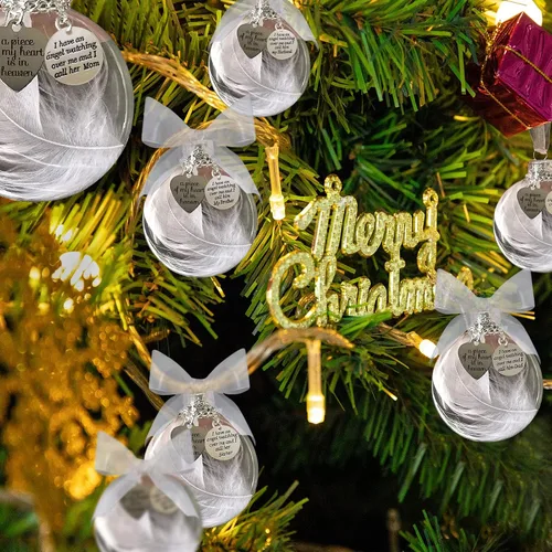 Miniatura 6 de Adorno conmemorativo de Navidad transparente, bola de plumas, A Piece of My Heart is in Heaven, colgante colgante conmemorativo para árbol