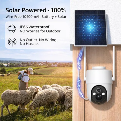 Miniatura 4 de Rraycom Cámara de seguridad celular 4G LTE inalámbrica para exteriores, sin WiFi, con energía solar, vista en vivo de 360°, visión nocturna a