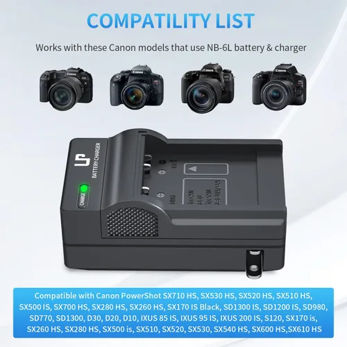 Miniatura 2 de LP Paquete de 2 baterías NB-6LH NB-6L y cargador LED, batería de 1200 mAh compatible con Canon PowerShot SX530 HS SX710 HS SX700 HS SX610 HS SX600