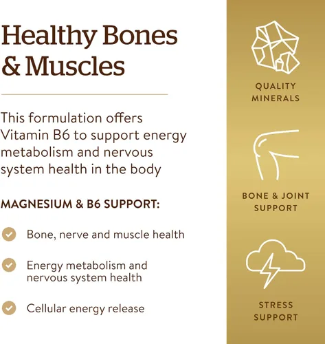 Miniatura 4 de Solgar Magnesio con Vitamina B6, 250 Tabletas - Promueve la Mineralización Ósea Saludable, Apoya la Función Nerviosa y Muscular, Metabolismo