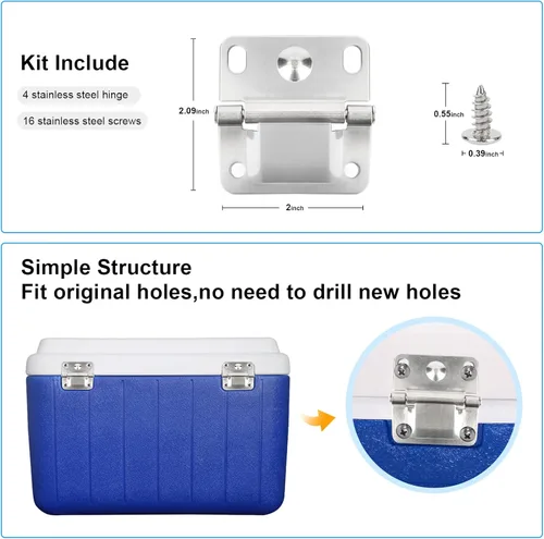 Miniatura 3 de Coleman - Bisagras de repuesto para bisagras de acero inoxidable 5253 6262 6270 5250 5286b para bisagras Coleman de hielo. Paquete de 4