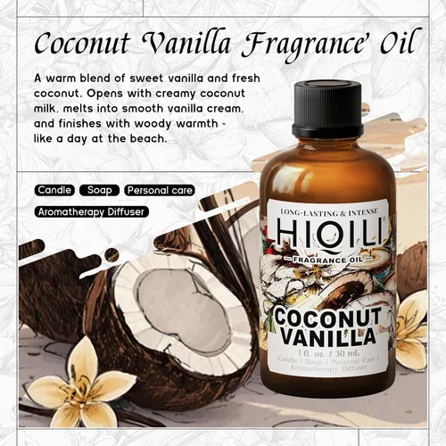 Miniatura 2 de HIQILI Aceite de fragancia de vainilla de coco para hacer velas, suministros para hacer jabón, aceites esenciales para difusor para el hogar