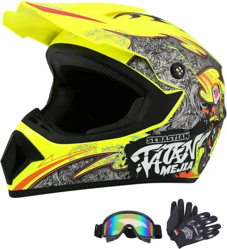 Miniatura 9 de Casco de motocross para ATV y moto de tierra, casco todoterreno con guantes y gafas para unisex, adulto, joven, aprobado por DOT/FMVSS 218
