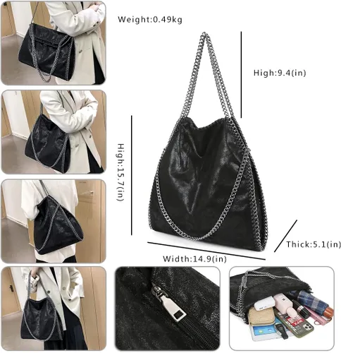 Miniatura 2 de JOTHIN Bolso grande para mujer, bolso cruzado con cadena, bolso de mano de diseñador para mujer, bolso de hombro (negro)