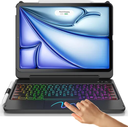 FUWANG Touch para iPad Air de 11 pulgadas y Air de 5ª y 4ª generación con funda y teclado - Solo compatible con teclado retroiluminado de 180 grados