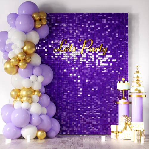 Miniatura 22 de COKAOBE Fondo de pared azul turquesa brillante, 24 piezas de panel de fondo cuadrado de lentejuelas brillantes, fondos de fotos para cumpleaños