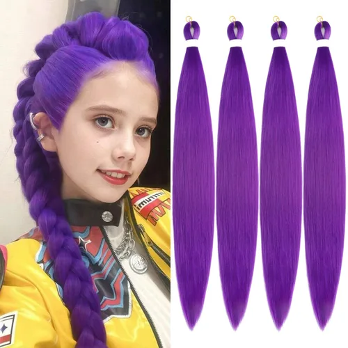 Miniatura 18 de Paquete de 3 extensiones de cabello trenzado de colores de 24 pulgadas, extensiones de cabello sintético para trenzar, morado, verde, amarillo