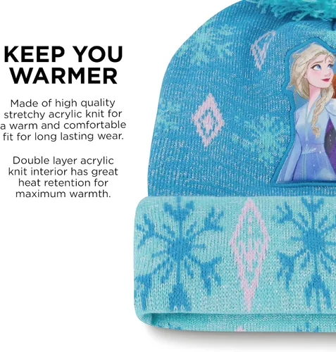 Miniatura 4 de Disney Juego de gorro y guantes de invierno para niñas de 2 a 4 años o Frozen 2 con gorro Elsa & Anna y guantes para niños de 4 a 7 años