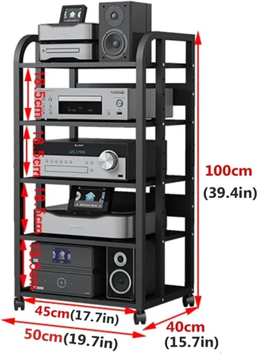Miniatura 2 de Estante esquinero de 5 niveles para medios AV, organizador de componentes estéreo de entretenimiento con estante de madera ajustable en altura