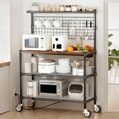 Miniatura 11 de Leteuke Estante para panaderos con almacenamiento y ruedas, estante de cocina de 42 pulgadas para microondas, estante de almacenamiento resistente