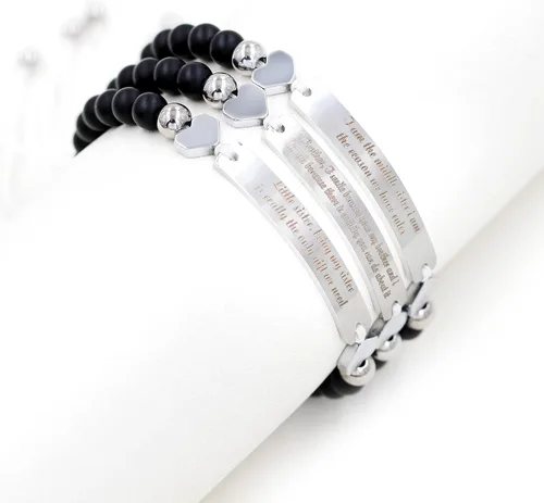 Miniatura 4 de Pulsera unisex hecha a mano con nombre cuentas de ónix negro mate pulsera trenzada personalizada para hombres mujeres mejores amigos regalo