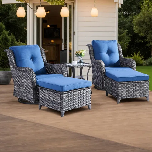 Miniatura 72 de HUMMUH Sillas Mecedoras Giratorias de Mimbre para Patio Exterior con Respaldo Alto, Sillas Deslizantes de Ratán PE, Juego de Muebles de Patio de 4