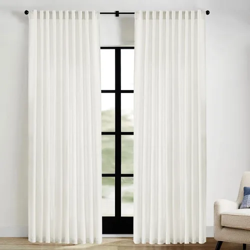 Miniatura 44 de XTMYI - Cortinas transparentes de 54 pulgadas de largo, juego de 2 paneles para baño, cortinas cortas de lino y algodón con semi privacidad