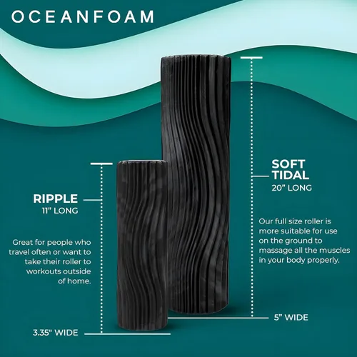 Miniatura 6 de Oceanfoam Soft Tidal Roller (negro y carbón jaspeado) - Rodillo de espuma de baja densidad para terapia física, dolor de espalda, ejercicio