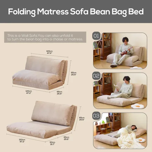 Miniatura 6 de N&V Sofá cama puff plegable con relleno de espuma, sofá cama puff con relleno de espuma plegable, incluye funda extraíble y lavable a máquina, suave