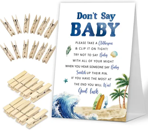 Miniatura 11 de No digas juego de bebé, Here Comes the Sun, juego de baby shower incluye letrero de baby shower y 50 pinzas para la ropa, decoración de baby shower