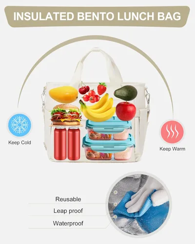 Miniatura 3 de Bolsa de almuerzo para mujer, caja de almuerzo grande para adultos para mujeres y hombres, bolsa de almuerzo aislada con bandolera para trabajo