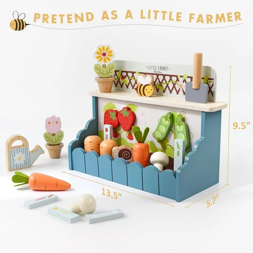 Miniatura 8 de PairPear Juego de juguetes de set de jardín de flores, juguetes de madera para niños pequeños, juego de comida para niñas y niños de 3 años
