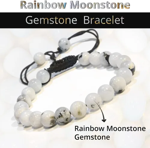 Miniatura 162 de Adjustable Crystal Bracelet – Gemstone Bead Bracelet with Adjustable Macrame String – Chic Gemstone Bracelet for Men and Women – 8mm Round Healing