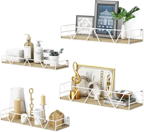 Miniatura 14 de Amaoot Juego de 3 estantes flotantes, estante de pared de madera para el hogar, estante de granja para dormitorio, estante flotante montado