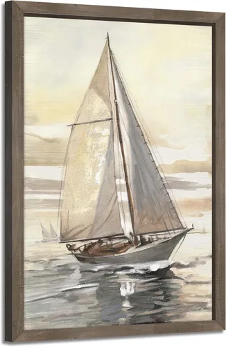 Miniatura 10 de Arte de pared enmarcado costero abstracto, imagen de silla de playa, pintura moderna del océano, impresiones de paisaje marino relajante, decoración