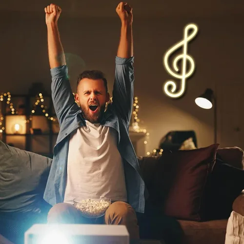 Miniatura 5 de ENUOLI Letrero de luz LED de neón con notas musicales para decoración de pared, funciona con batería/USB, luz nocturna decoración de mesita de noche
