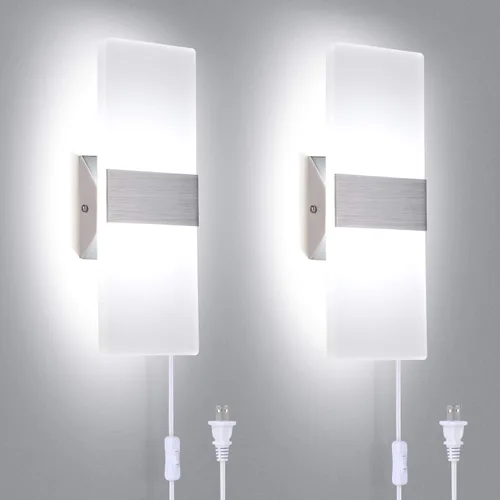 Miniatura 10 de TRLIFE Lámpara de pared LED moderna, ajustable 4 temperaturas de color 12W lámpara de pared moderna enchufe, luz de pared acrílica montada