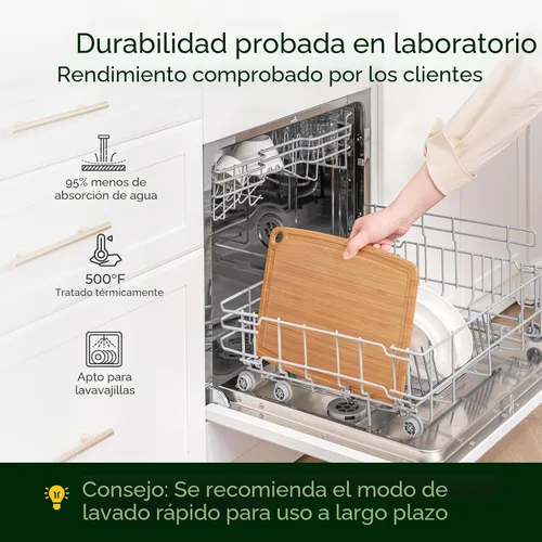 Miniatura 2 de Keechee Tabla de cortar de bambú apta para lavavajillas, tabla de cortar de madera ligera y duradera, reversible con ranura para jugos, fácil