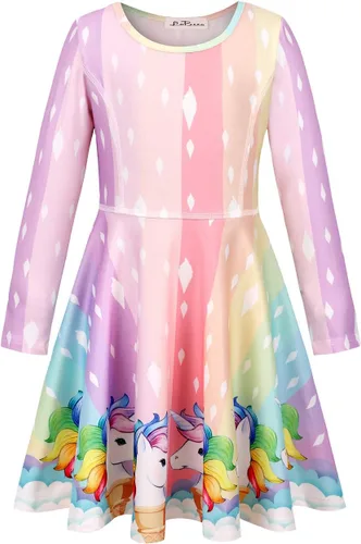 Miniatura 3 de LaBeca - Vestido sin mangas o de manga larga para niñas, vestidos informales con diseño de unicornio o sirena para niñas pequeñas o grandes