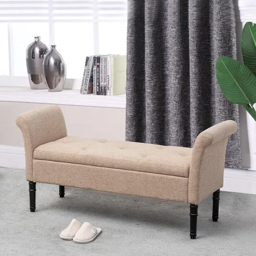 Miniatura 5 de annjoe Banco otomano de almacenamiento, banco de dormitorio, cama, entrada, pasillo, cofre/reposapiés/asiento acolchado (O70324-TAN, bronceado)