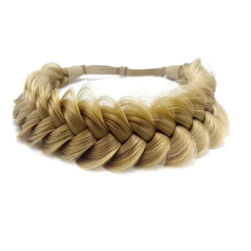 Diadema trenzada sintética clásica de cabello con hebras anchas para boda, trenzas esponjosas desordenadas, banda para peluca, accesorio de belleza