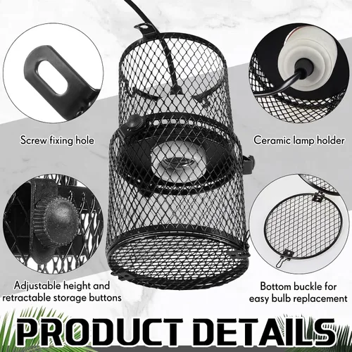 Miniatura 3 de VIHOSE 2 piezas de soporte retráctil para lámpara de calor de reptiles para reptiles, pantalla antiquemaduras, emisor de calor de cerámica, pantalla