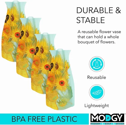 Miniatura 3 de MODGY Florero expandible, plástico decorativo moderno plegable impreso jarrones para centros de mesa para bodas, mesa de comedor, decoración