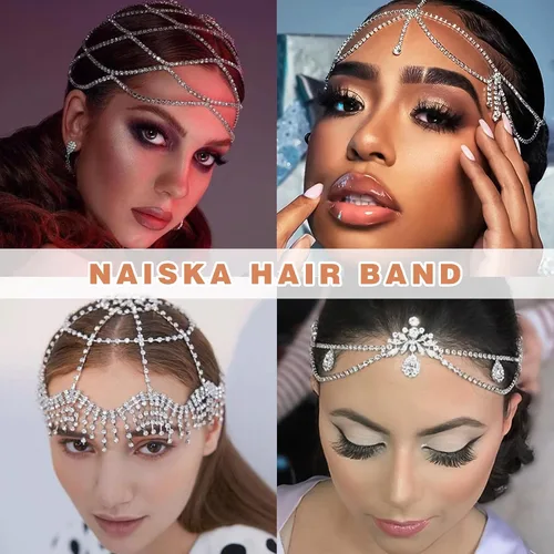 Miniatura 6 de NAISKA Cadena de cabeza dorada bohemia en capas turquesa con borlas, joyería para el cabello, festival, fiesta de graduación para mujeres y niñas