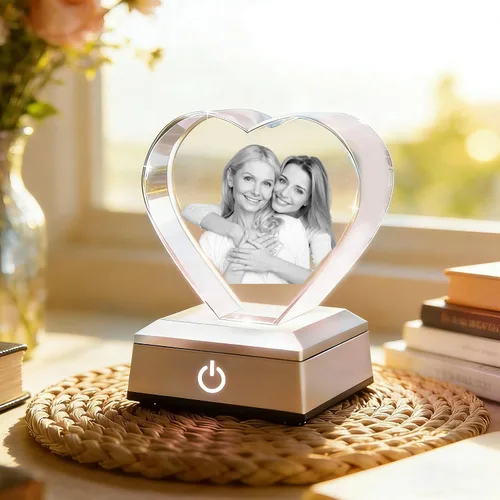 Miniatura 8 de Foto de cristal personalizada, grabado con láser, foto de cristal de corazón personalizada con base de luz LED, regalo para Navidad, cumpleaños